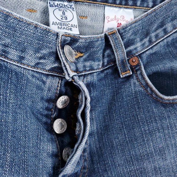 Lucky Brand Women Jean Button Fly Mid Rise Cropped Blue 8 (30x23) - made in USA - Picture 4 of 8